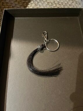 Black Clydesdale mane hair Tassel Keychain with Silver Hardware